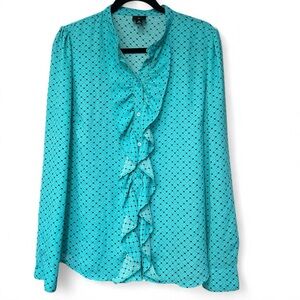 Women's Turquoise Button-Up Ruffle Blouse